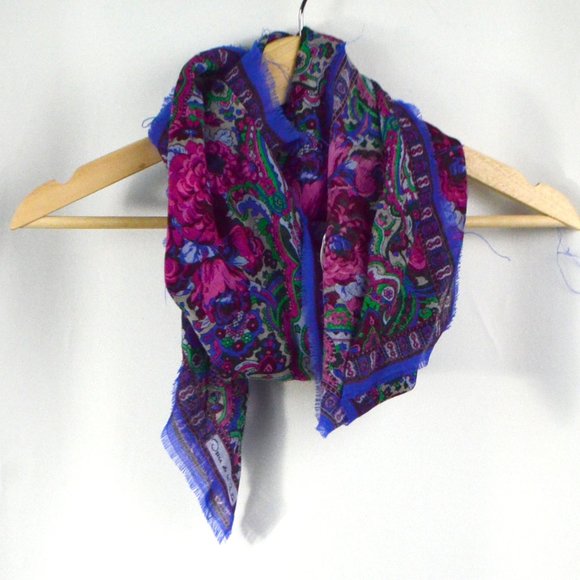 Oscar De La Renta Square Wool Scarf Paisley Floral - Picture 2 of 5